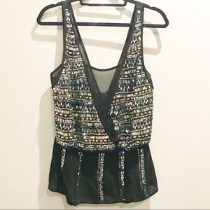 Bebe Low Cut V-Neck Black Sleeveless Club Wear Top